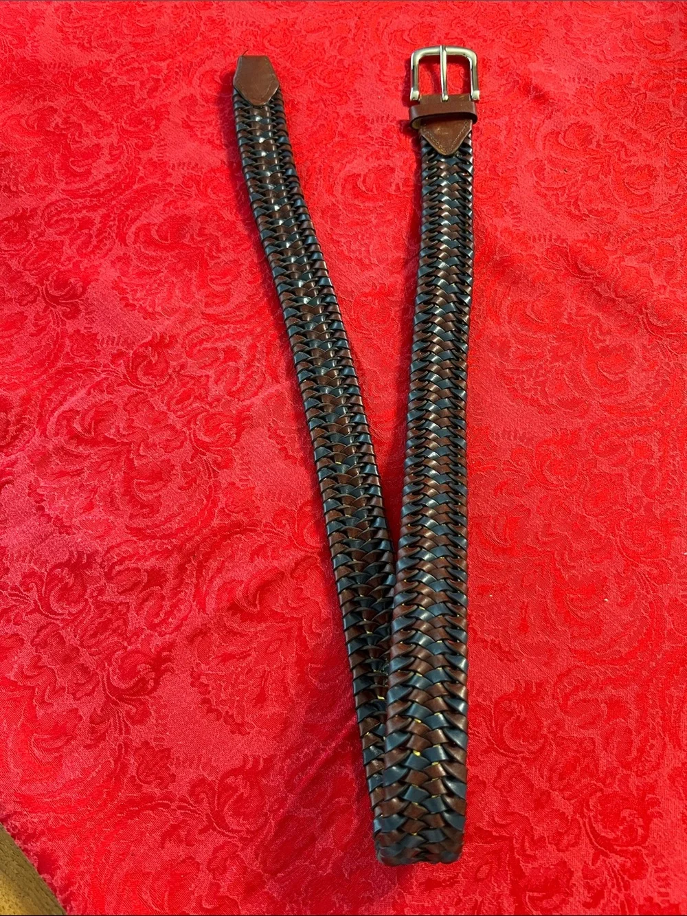 Johnston & Murphy Men’s Size 36 Woven Leather Belt Navy Burgundy Made in USA